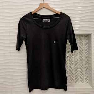 NWT Eddie Bauer Women's Favorite Elbow Tee, Black, Tall-Medium